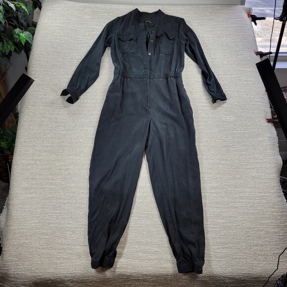 Banana Republic Utility Jogger Jumpsuit Womens 8 Tall Black Tencel Long Sleeve - Picture 5 of 16